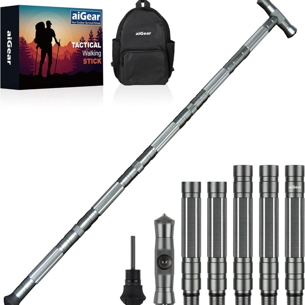 aiGear Tactical Stick Hiking Walking Staff - Trekking Poles Tactical Staff Adjustable Hiking Stick Gear for Outdoor Survival Camping Hiking
