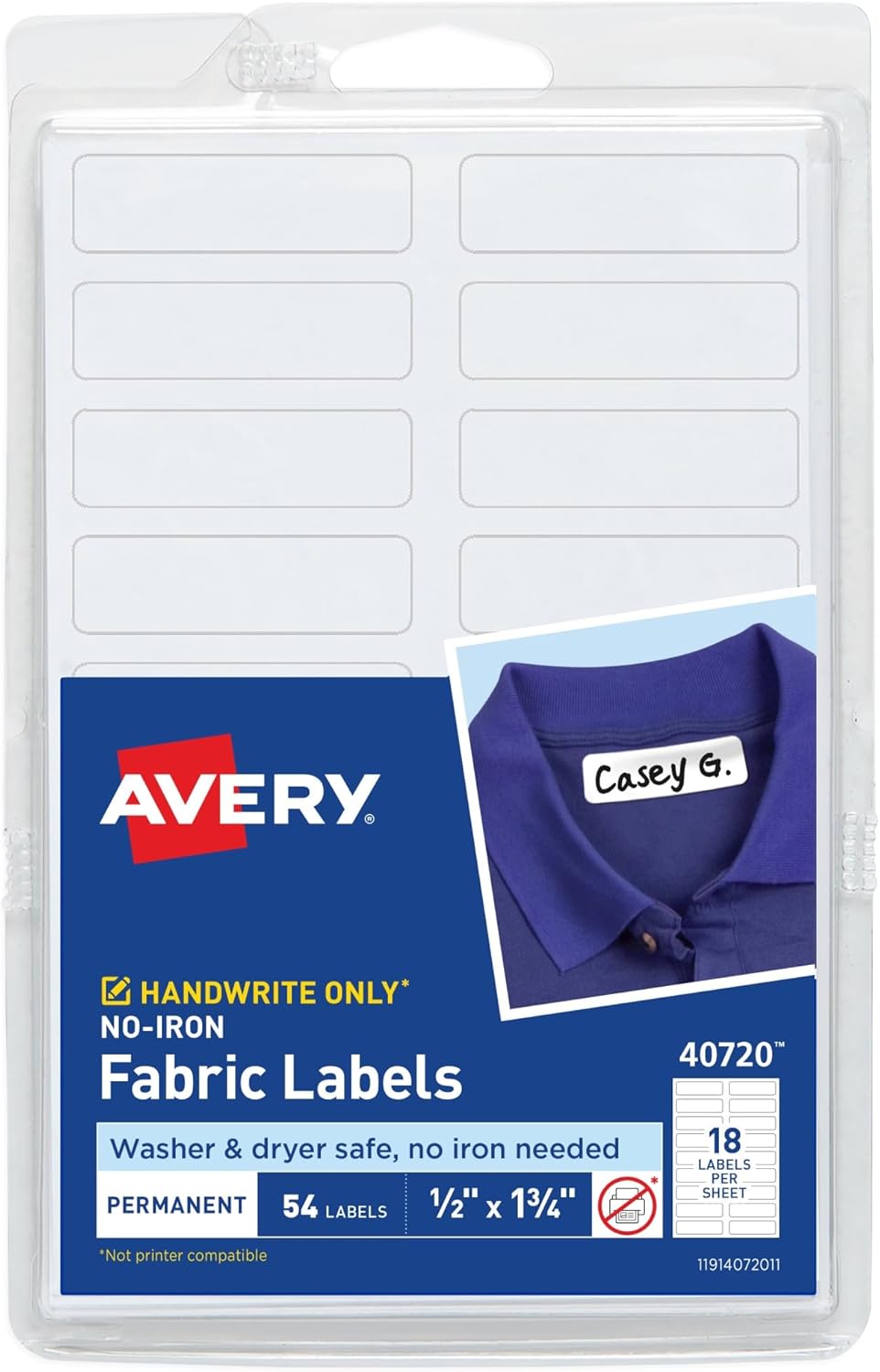 Avery No-Iron Fabric Labels, 1/2" x 1-3/4", Washer and Dryer-Safe Waterproof Labels, Non-Printable, 54 Total (40720) - Image 4