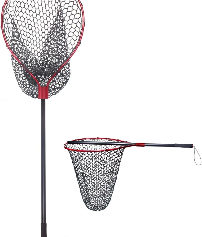 Fishing Landing Net with Long Handle Non-Telescopic,Large Rubber Fishing Net for Kayak/Fly | Hoop Size 23.6″ x 19″ | Overall Length: 67″ | Net Depth 24.8″