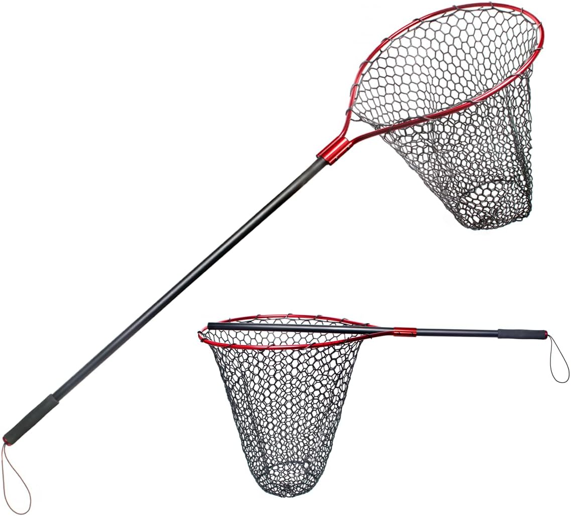 Fishing Landing Net with Long Handle Non-Telescopic,Large Rubber Fishing Net for Kayak/Fly | Hoop Size 23.6″ x 19″ | Overall Length: 67″ | Net Depth 24.8″ - Image 2