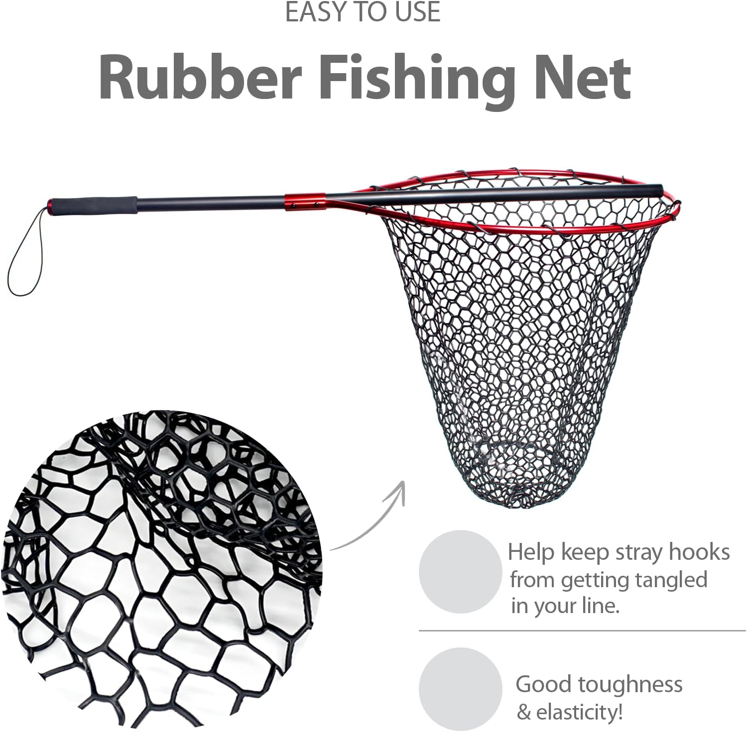 Fishing Landing Net with Long Handle Non-Telescopic,Large Rubber Fishing Net for Kayak/Fly | Hoop Size 23.6″ x 19″ | Overall Length: 67″ | Net Depth 24.8″ - Image 3
