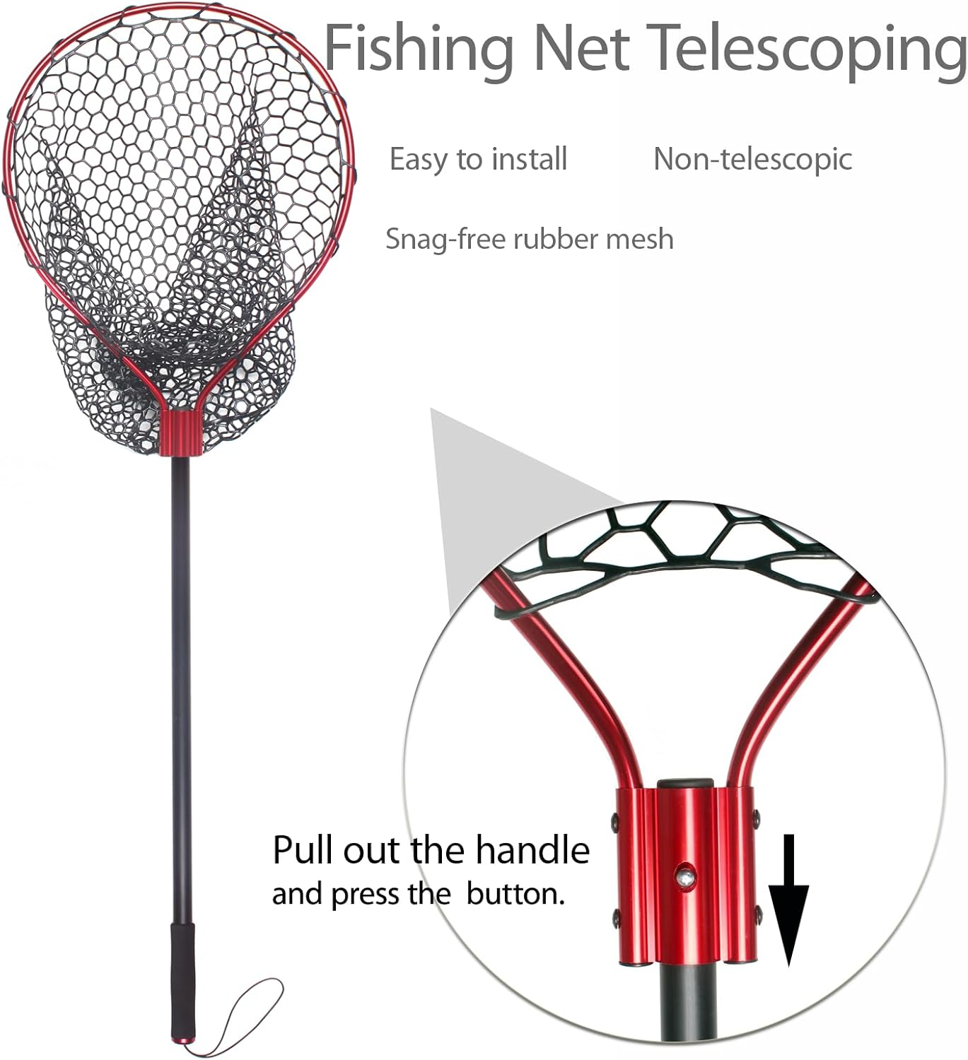 Fishing Landing Net with Long Handle Non-Telescopic,Large Rubber Fishing Net for Kayak/Fly | Hoop Size 23.6″ x 19″ | Overall Length: 67″ | Net Depth 24.8″ - Image 4