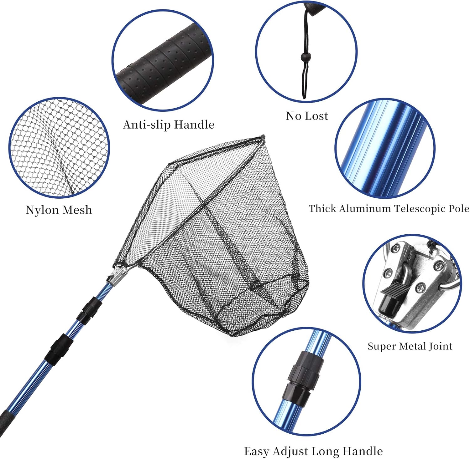 Fishing Net with Long Robust Telescopic Handle for Freshwater and Saltwater,Extend to 50.8 Inch,Foldable Nylon Mesh Landing Net - Image 3