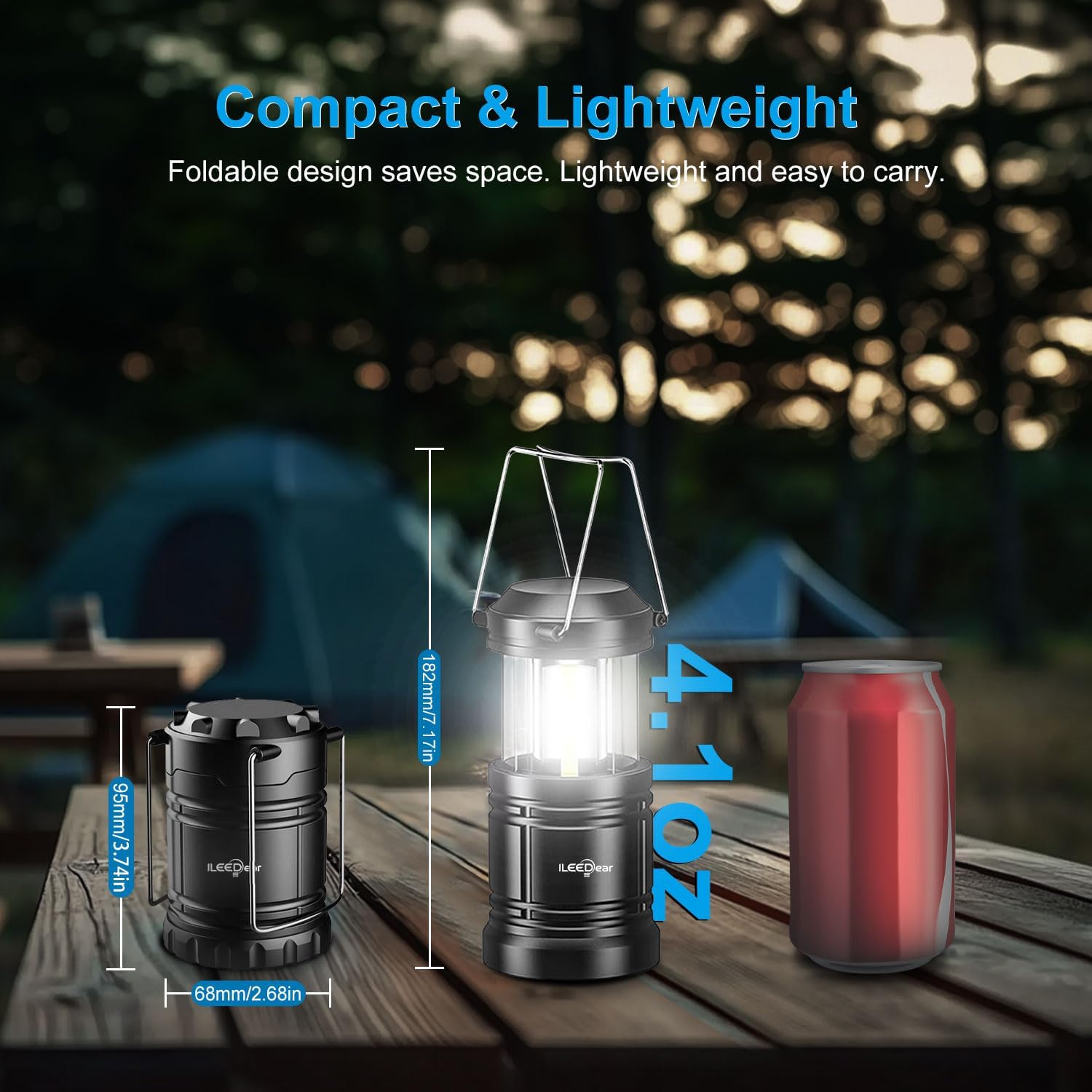 LED Camping Lantern, Battery Operated Lights, Adjustable Brightness for Camping, Emergencies, Power Outages, Outdoor Collapsible Lanterns, 2 Pack - Image 2