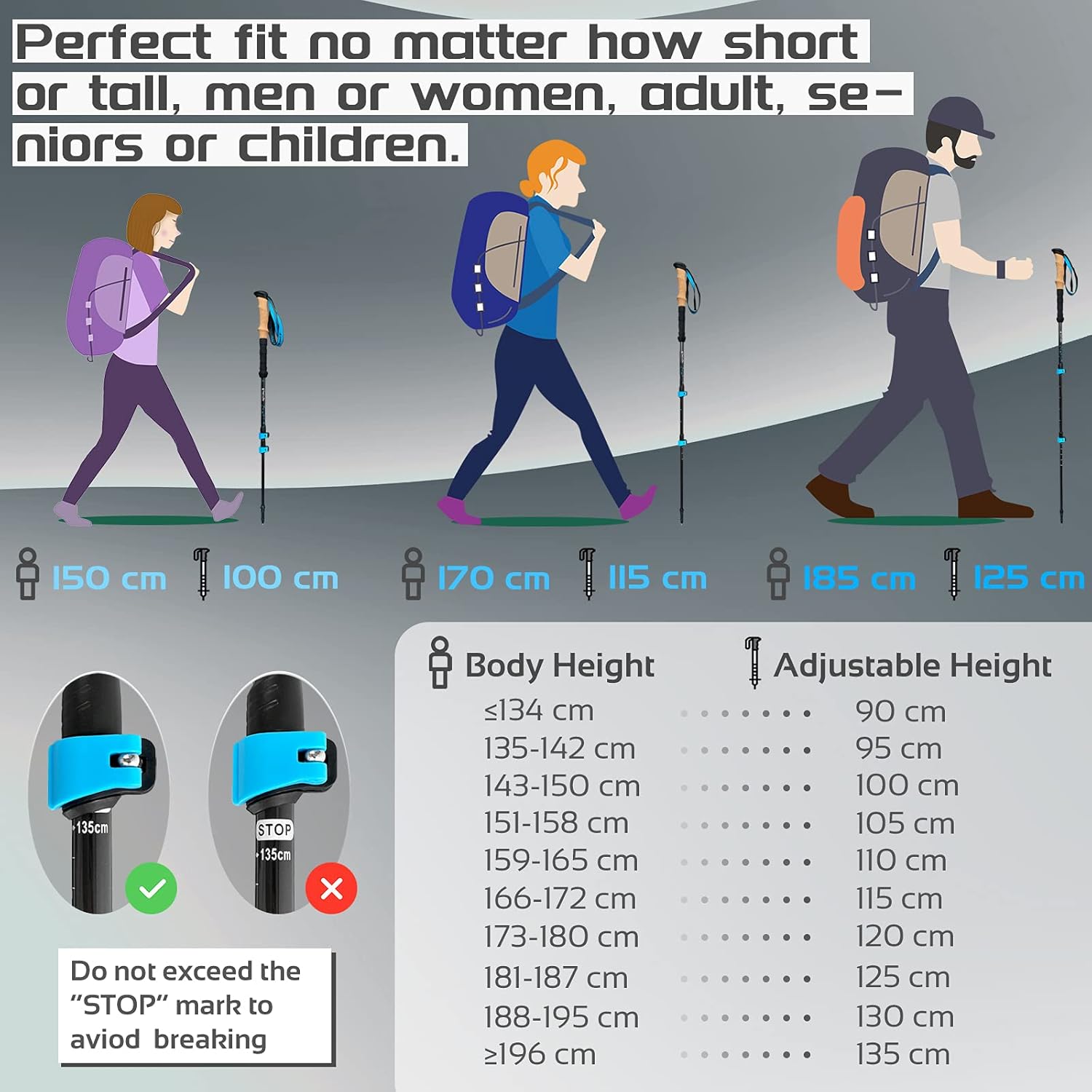 TheFitLife Carbon Fiber Trekking Poles – Collapsible and Telescopic Walking Sticks with Natural Cork Handle and Extended EVA Grips, Ultralight Nordic Hiking Poles for Backpacking Camping - Image 4